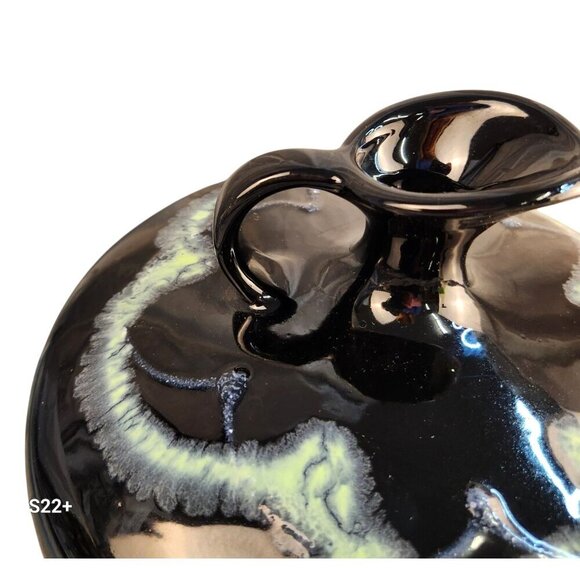 Royal Haeger Black Drip Ceramic Pitcher With Abstract Green Glaze Design - Picture 5 of 10